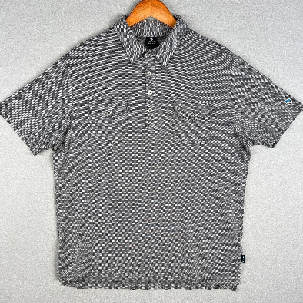 Kuhl Icelandr Polo Shirt Mens L Gray Stretch Collar Hiking Outdoors Textured